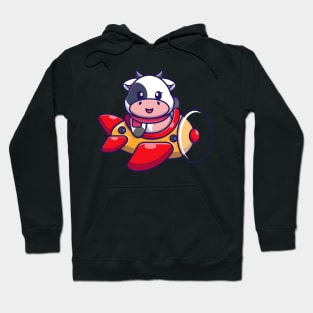 Cute baby cow driving plane cartoon Hoodie